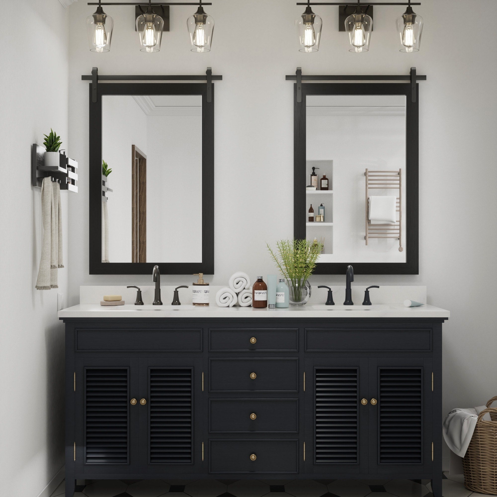 Miroirs muraux de style rural, miroirs de salle de bain de ferme, miroir de grange, miroir de courtoisie avec cadre en bois (1 pièce)