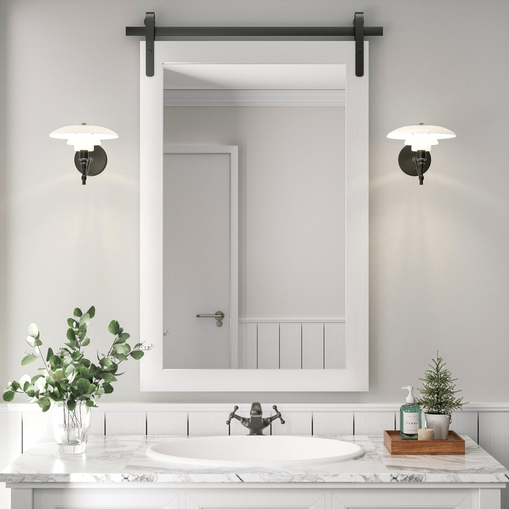 Miroirs muraux de style rural, miroirs de salle de bain de ferme, miroir de grange, miroir de courtoisie avec cadre en bois (1 pièce)