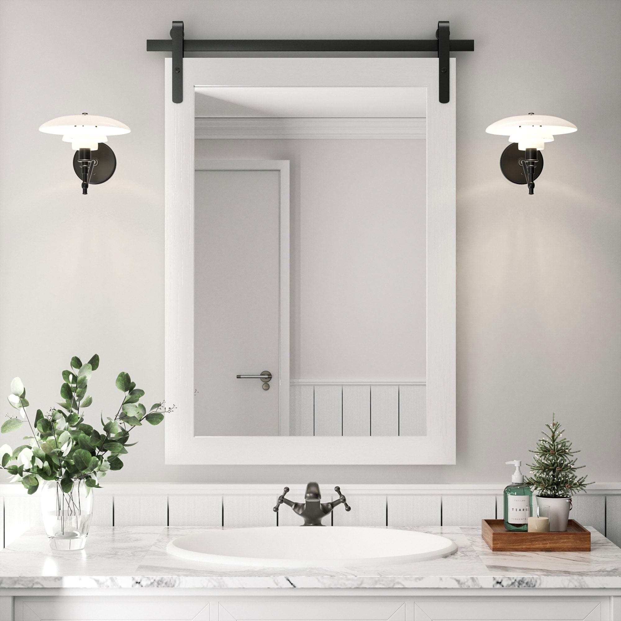 Miroirs muraux de style rural, miroirs de salle de bain de ferme, miroir de grange, miroir de courtoisie avec cadre en bois (1 pièce)