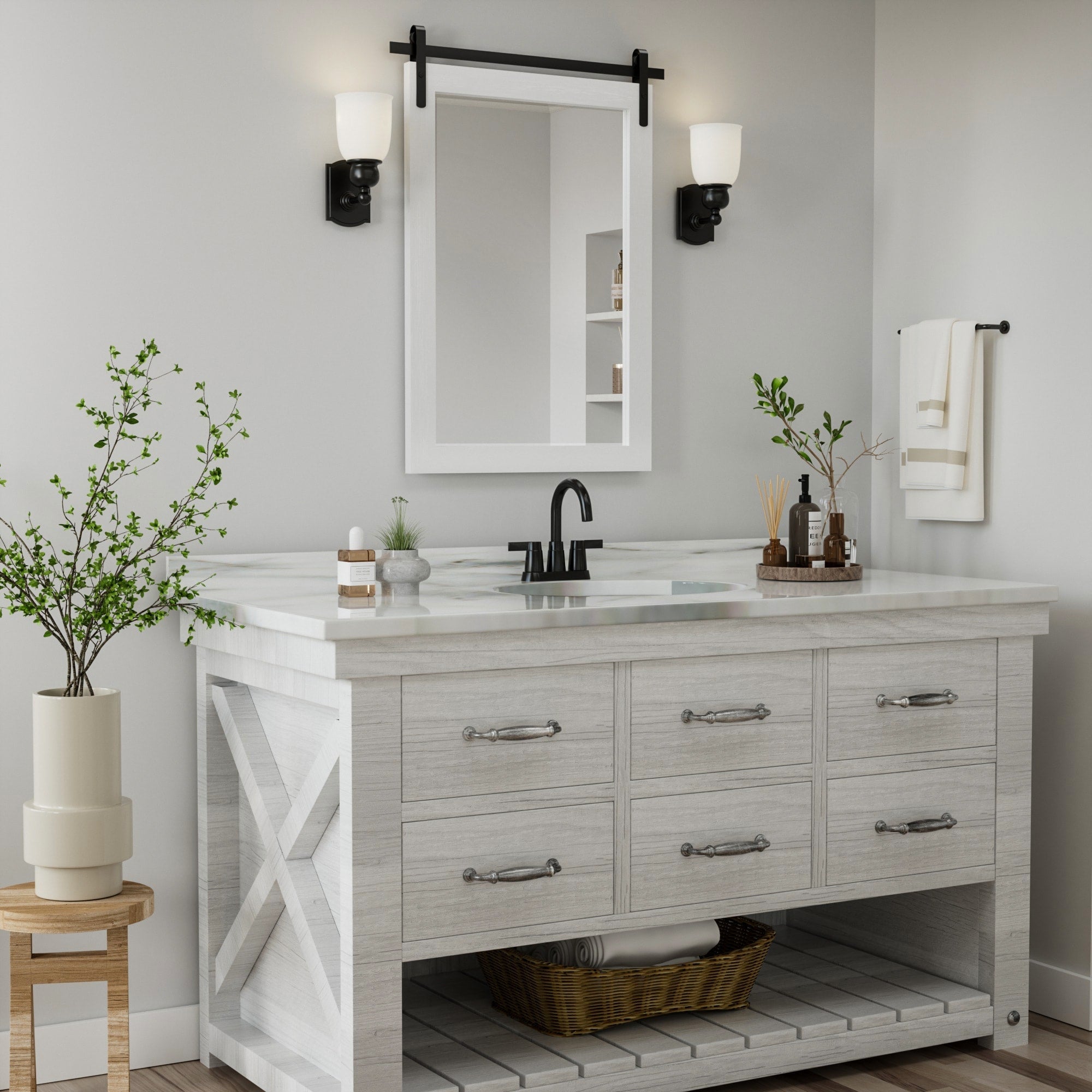 Miroirs muraux de style rural, miroirs de salle de bain de ferme, miroir de grange, miroir de courtoisie avec cadre en bois (1 pièce)