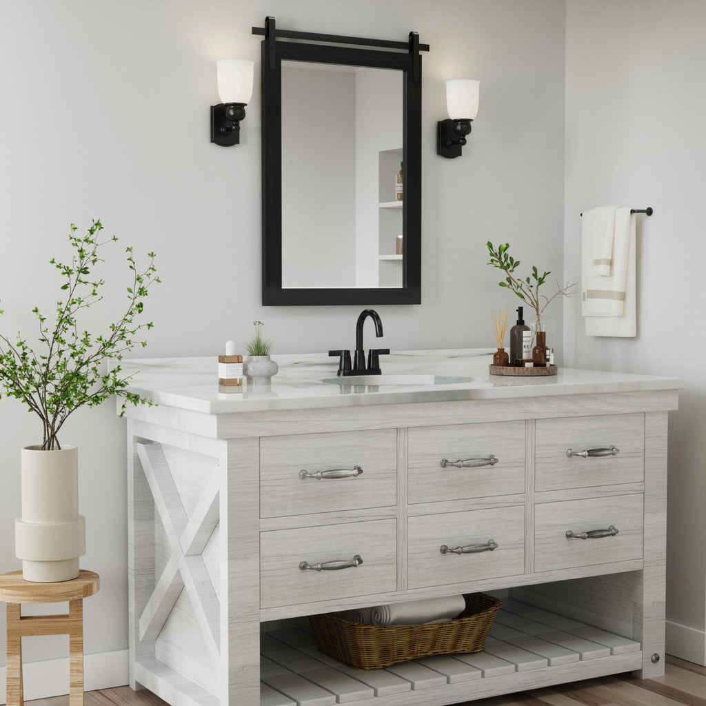 Miroirs muraux de style rural, miroirs de salle de bain de ferme, miroir de grange, miroir de courtoisie avec cadre en bois (1 pièce)