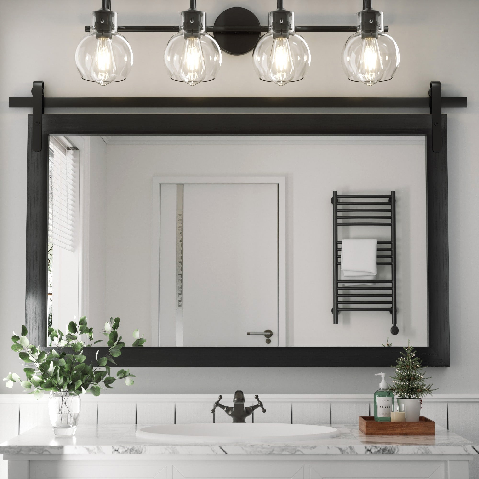 Miroirs muraux de style rural, miroirs de salle de bain de ferme, miroir de grange, miroir de courtoisie avec cadre en bois (1 pièce)