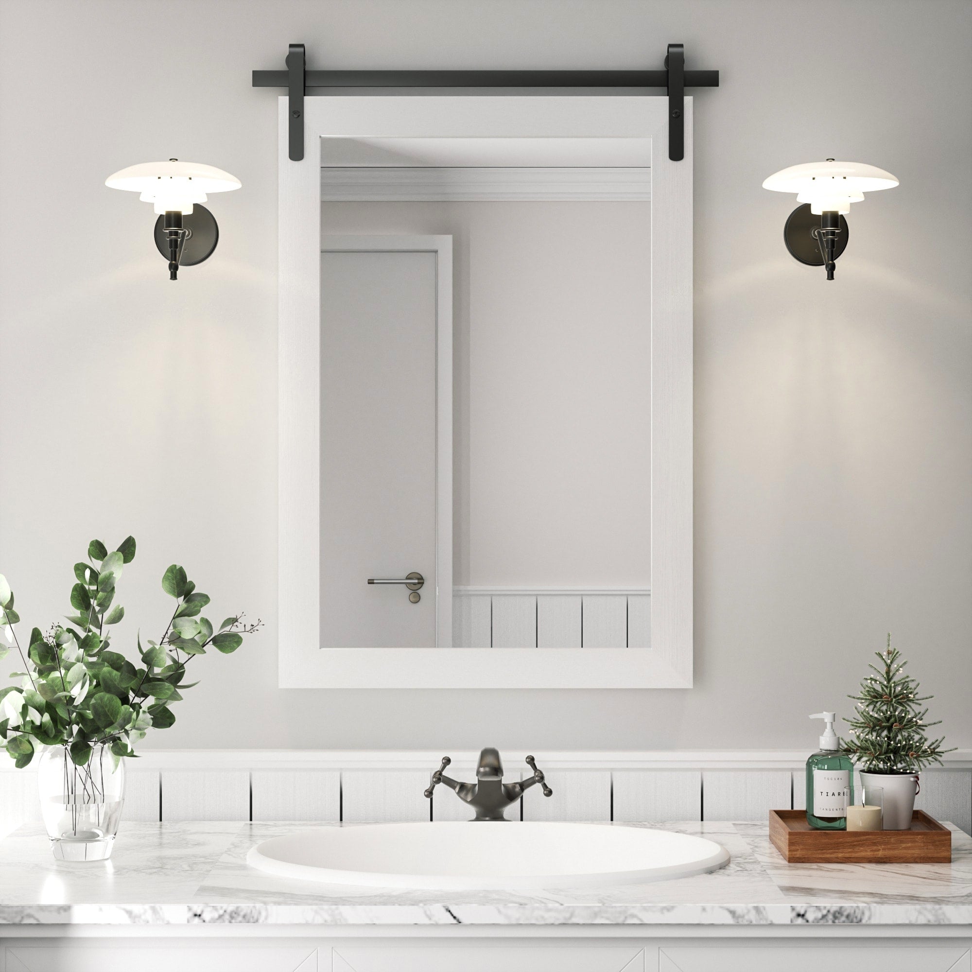 Miroirs muraux de style rural, miroirs de salle de bain de ferme, miroir de grange, miroir de courtoisie avec cadre en bois (1 pièce)