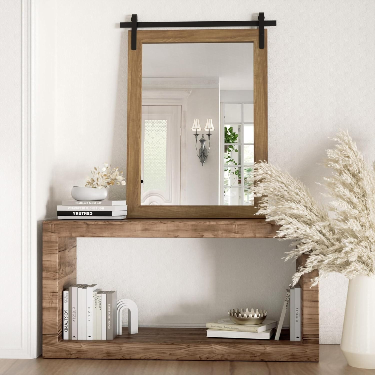 Miroirs muraux de style rural, miroirs de salle de bain de ferme, miroir de grange, miroir de courtoisie avec cadre en bois (1 pièce)