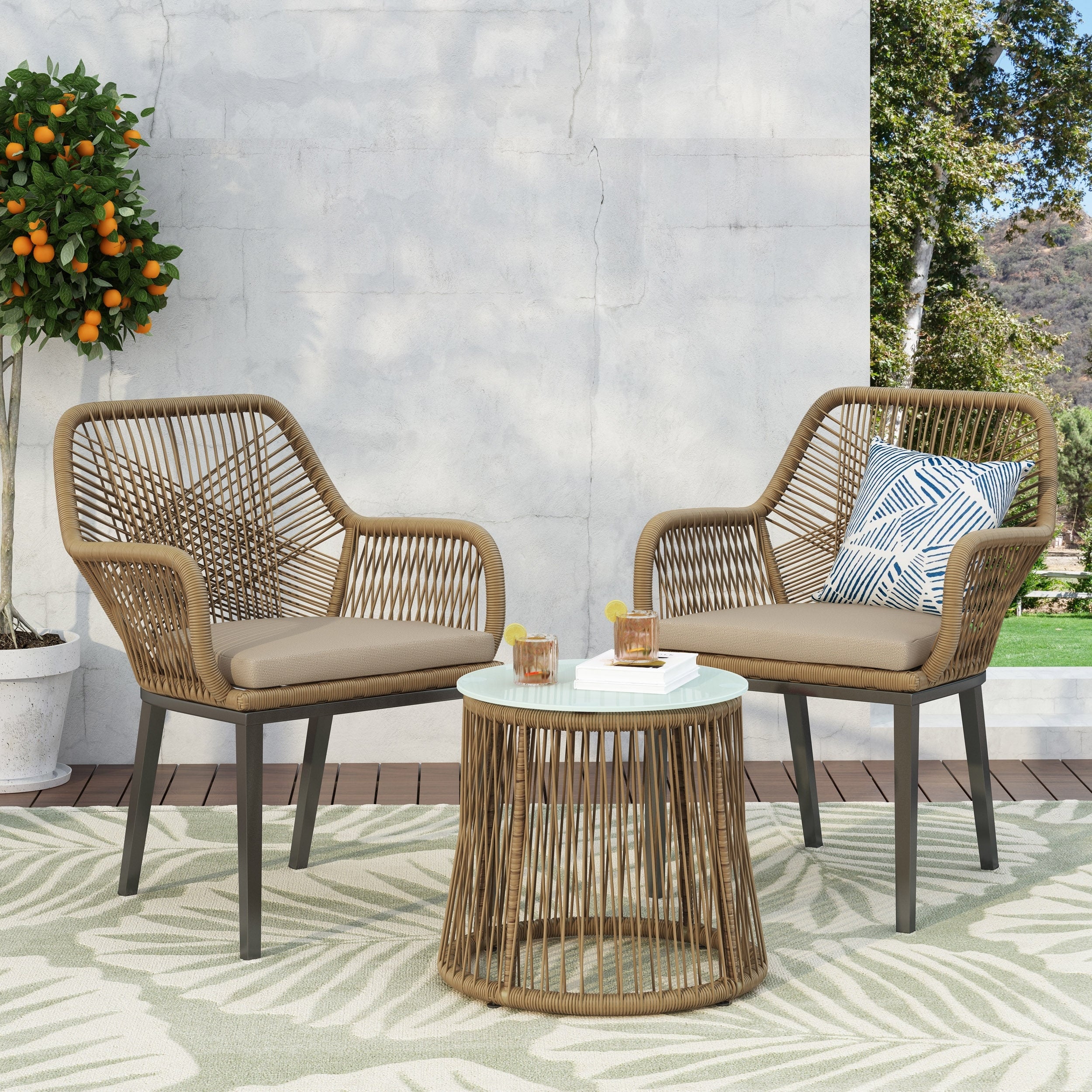 Ensemble de salon de jardin 2 places en osier Russel par Christopher Knight Home