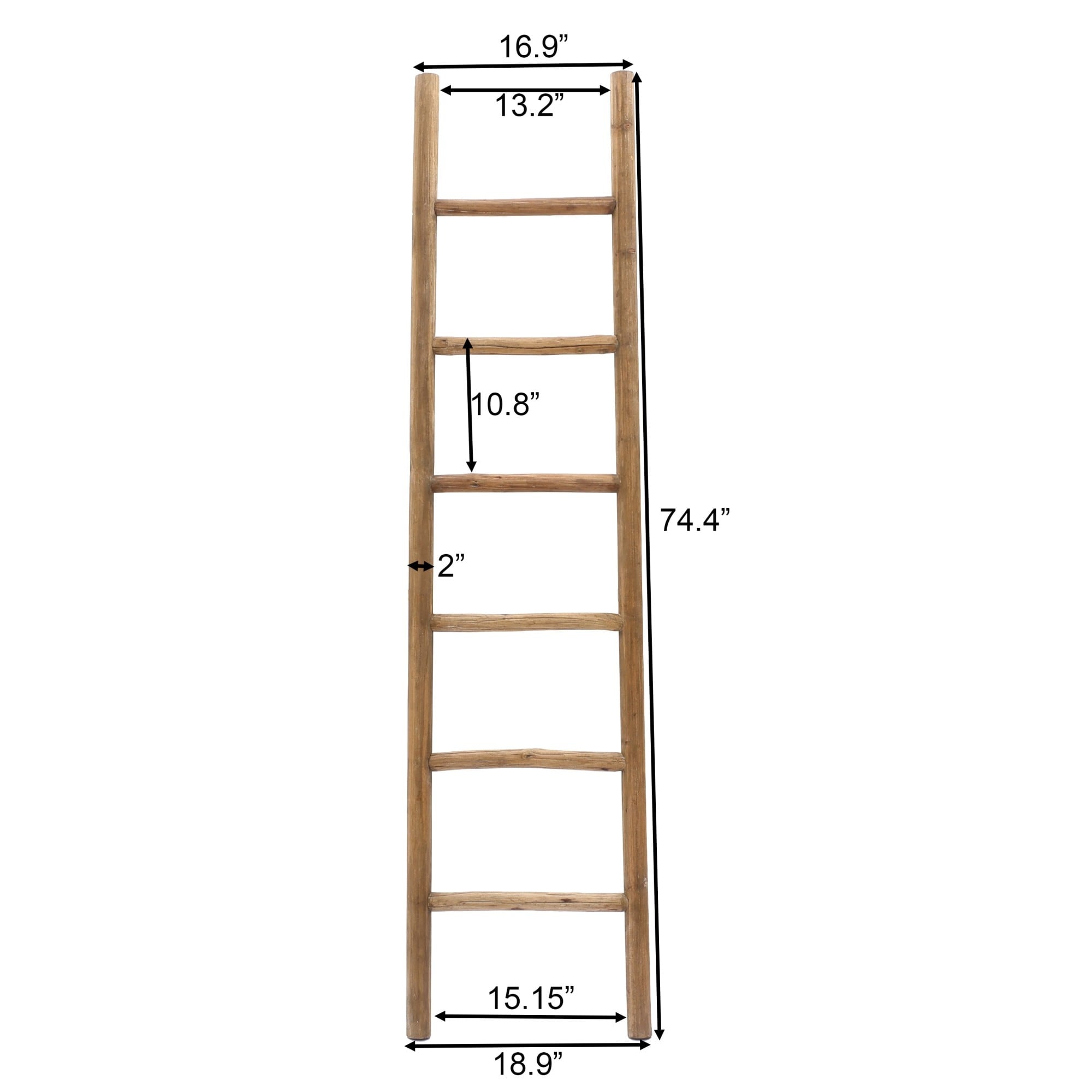 Échelle décorative rustique en bois naturel de 1,8 m (74,4 po H x 18,9 po L x 2 po P)