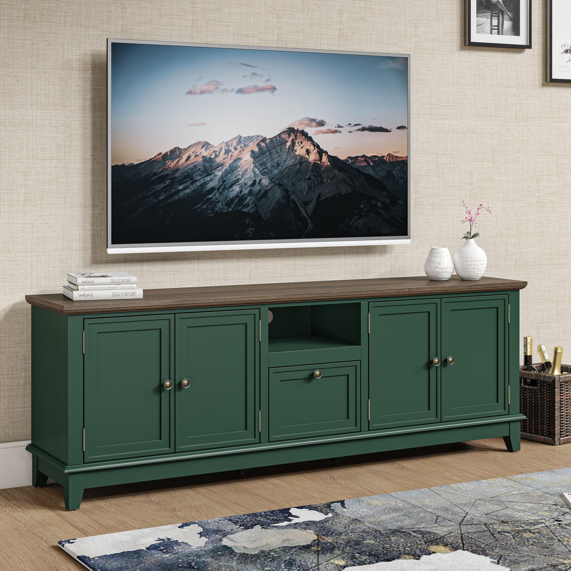 Rustic 72-Inch TV Stand with Adjustable Shelves, Hidden Storage - 72 in Width