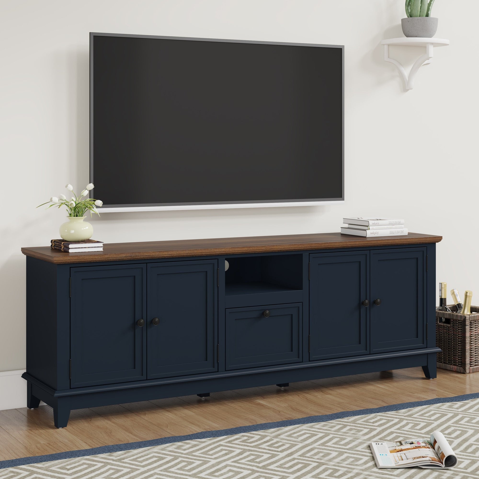 Rustic 72-Inch TV Stand with Adjustable Shelves, Hidden Storage - 72 in Width