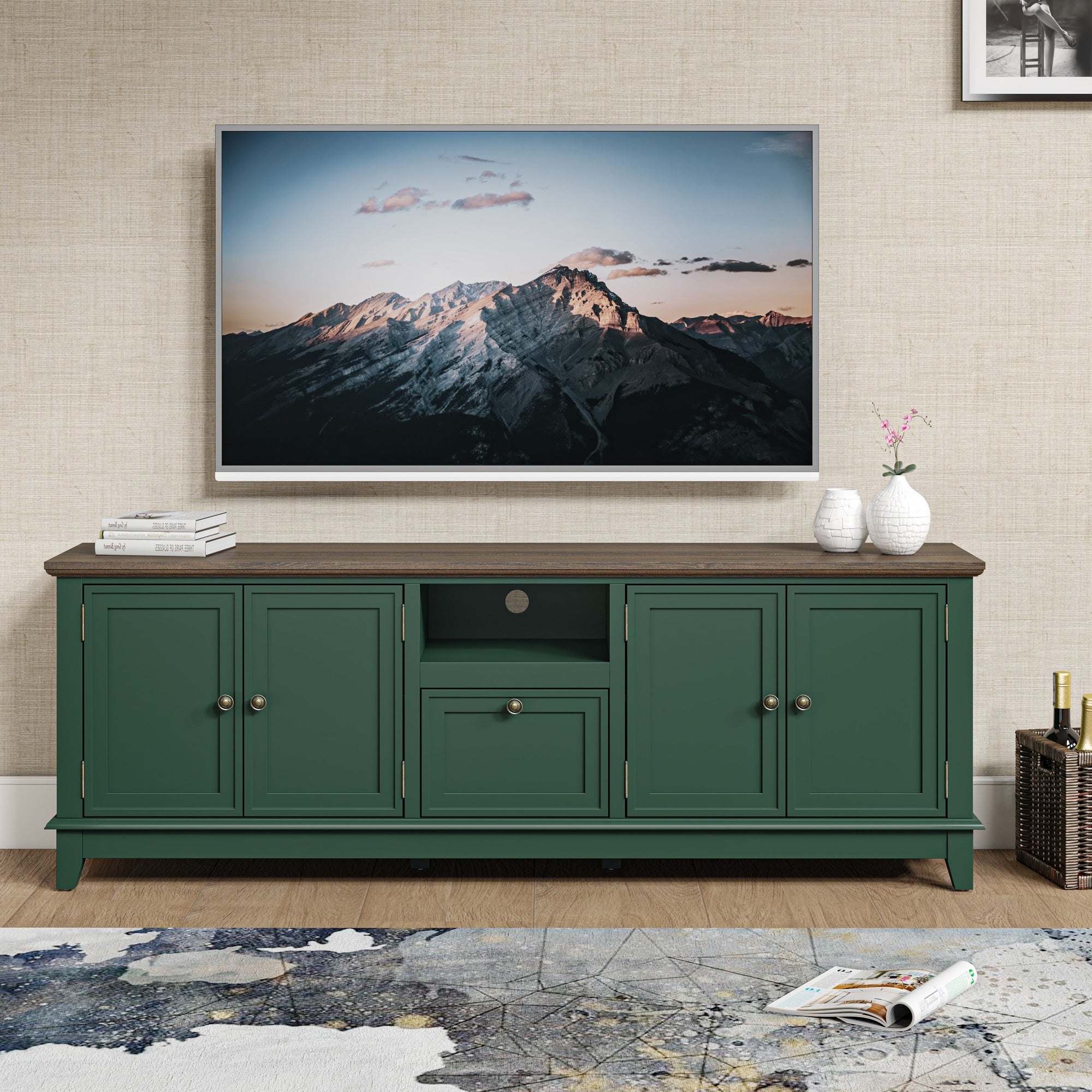 Rustic 72-Inch TV Stand with Adjustable Shelves, Hidden Storage - 72 in Width