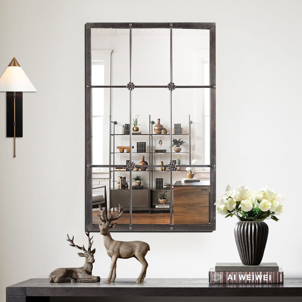 Miroir mural rustique à cadre en métal brun avec vitre décorative - 37,75 H x 23,8 L x 1 P