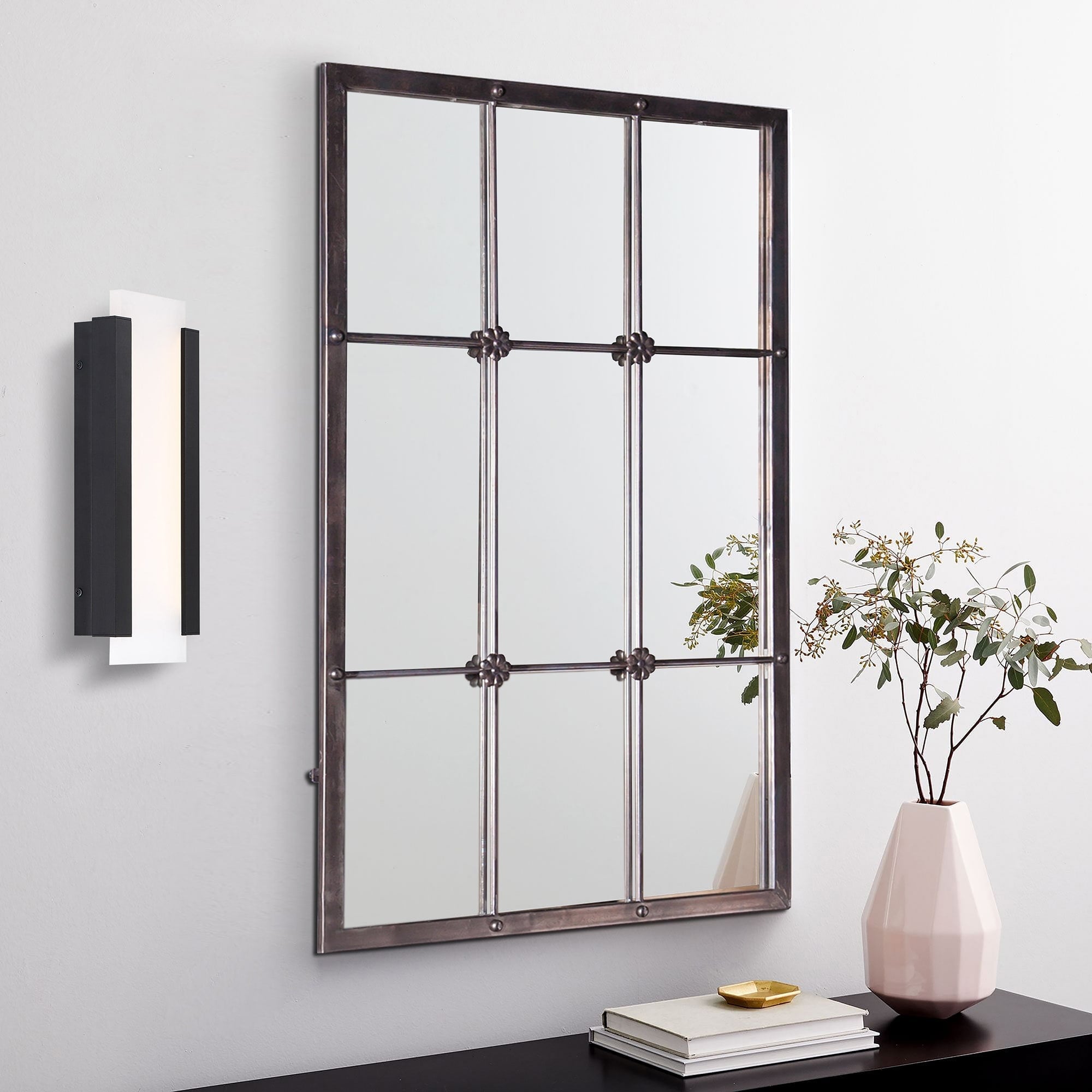 Miroir mural rustique à cadre en métal brun avec vitre décorative - 37,75 H x 23,8 L x 1 P