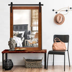 Miroir de ferme rustique Miroir de courtoisie Cadre en bois massif avec miroir de style grange en métal