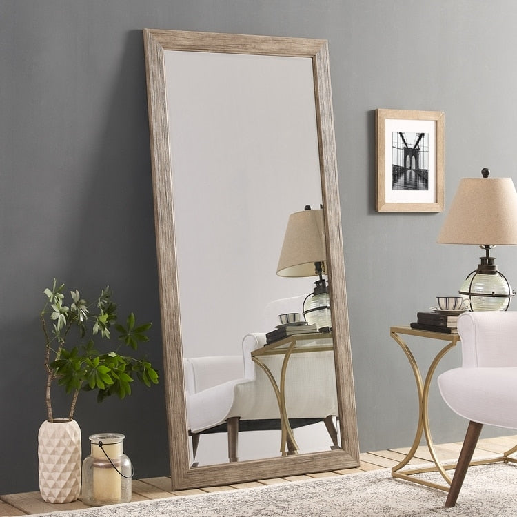 Miroir rustique pleine longueur - 66 x 32 cm, cadre rectangulaire en bois, miroir intégral pour salon, chambre à coucher