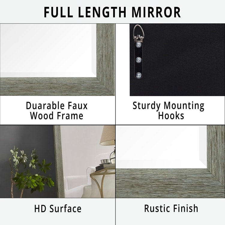Miroir rustique pleine longueur - 66 x 32 cm, cadre rectangulaire en bois, miroir intégral pour salon, chambre à coucher