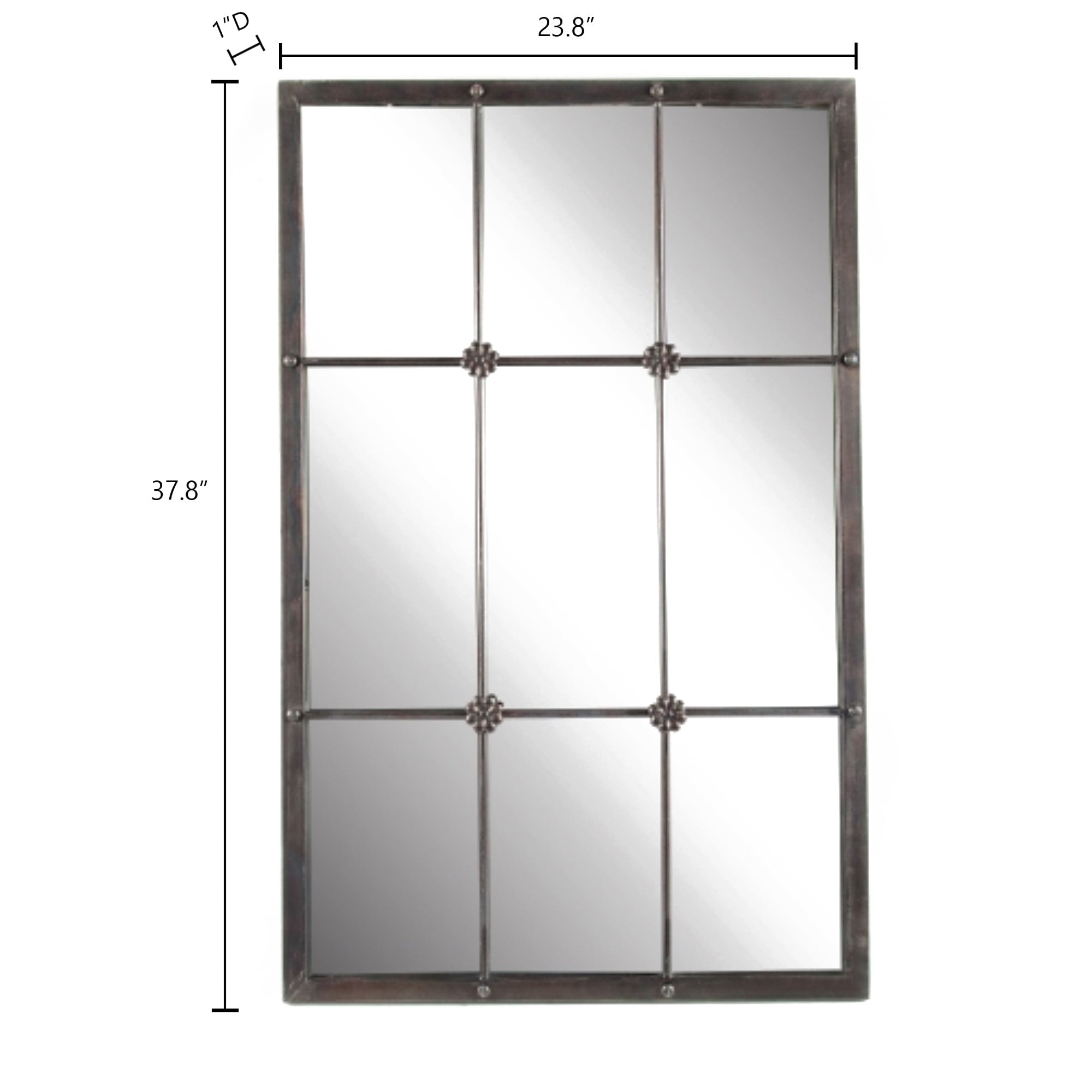 Miroir mural rustique à cadre en métal brun avec vitre décorative - 37,75 H x 23,8 L x 1 P