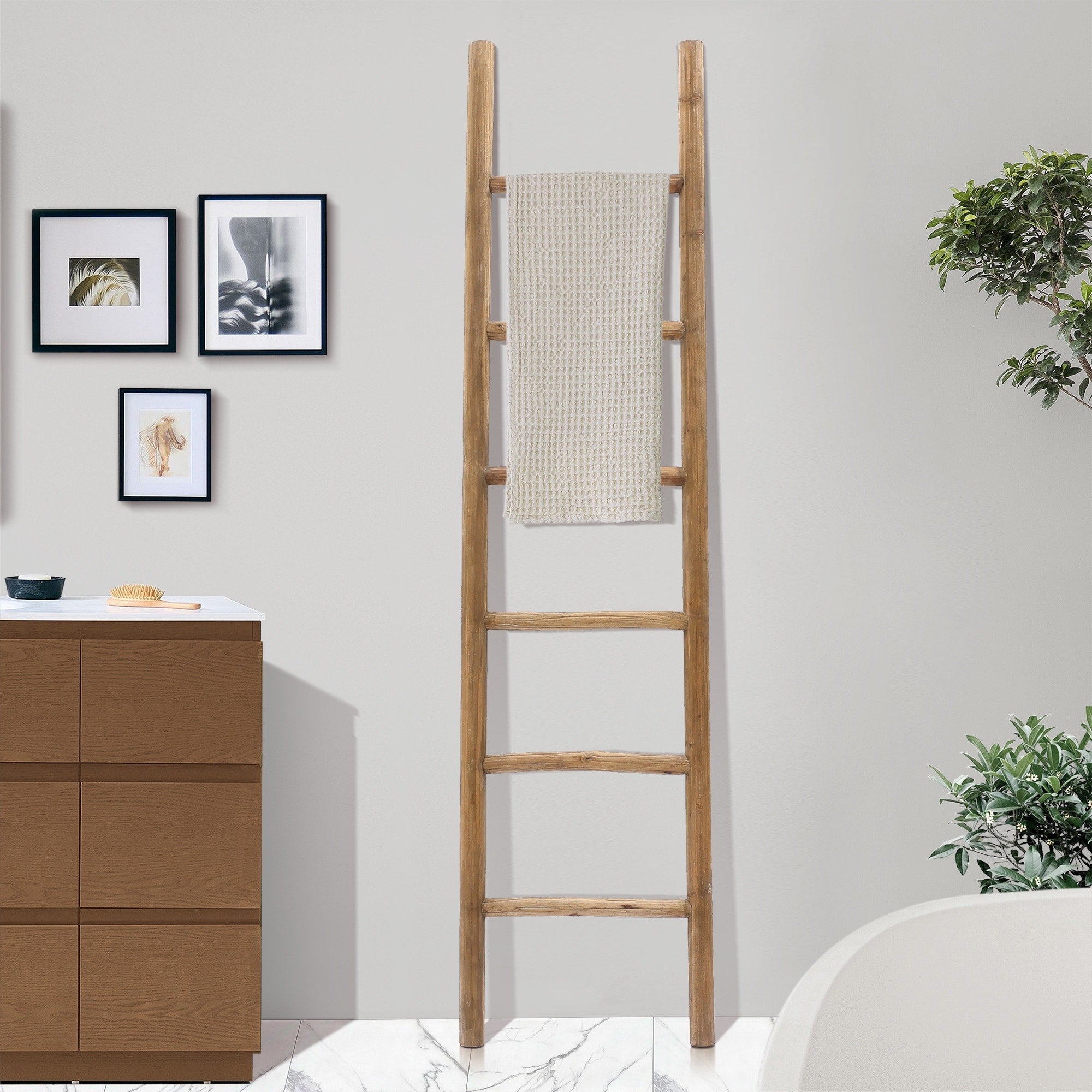 Échelle décorative rustique en bois naturel de 1,8 m (74,4 po H x 18,9 po L x 2 po P)