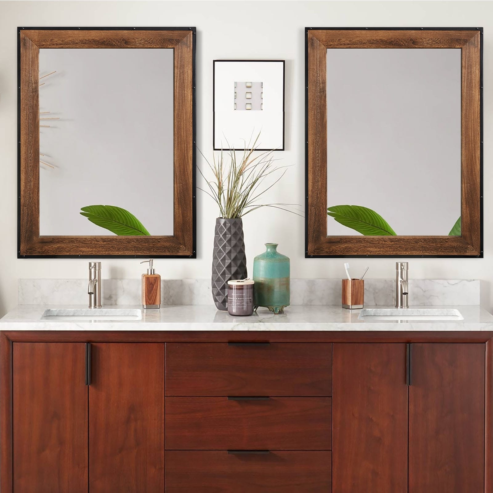 Miroir mural rustique en bois naturel et cadre en fer