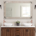Miroir mural rustique encadré en bois, miroir de salle de bain en bois naturel