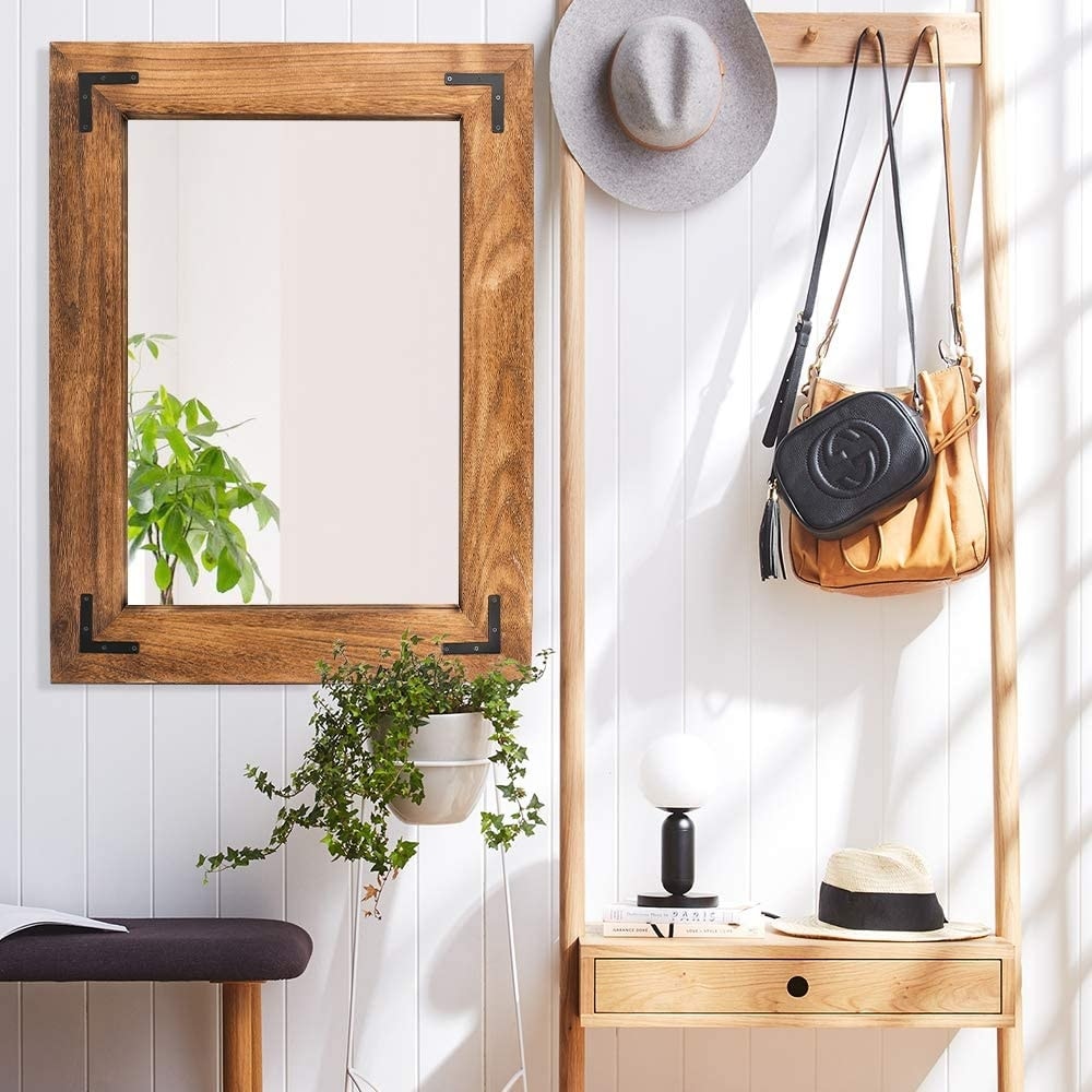 Miroir mural rustique encadré en bois, miroir de salle de bain en bois naturel