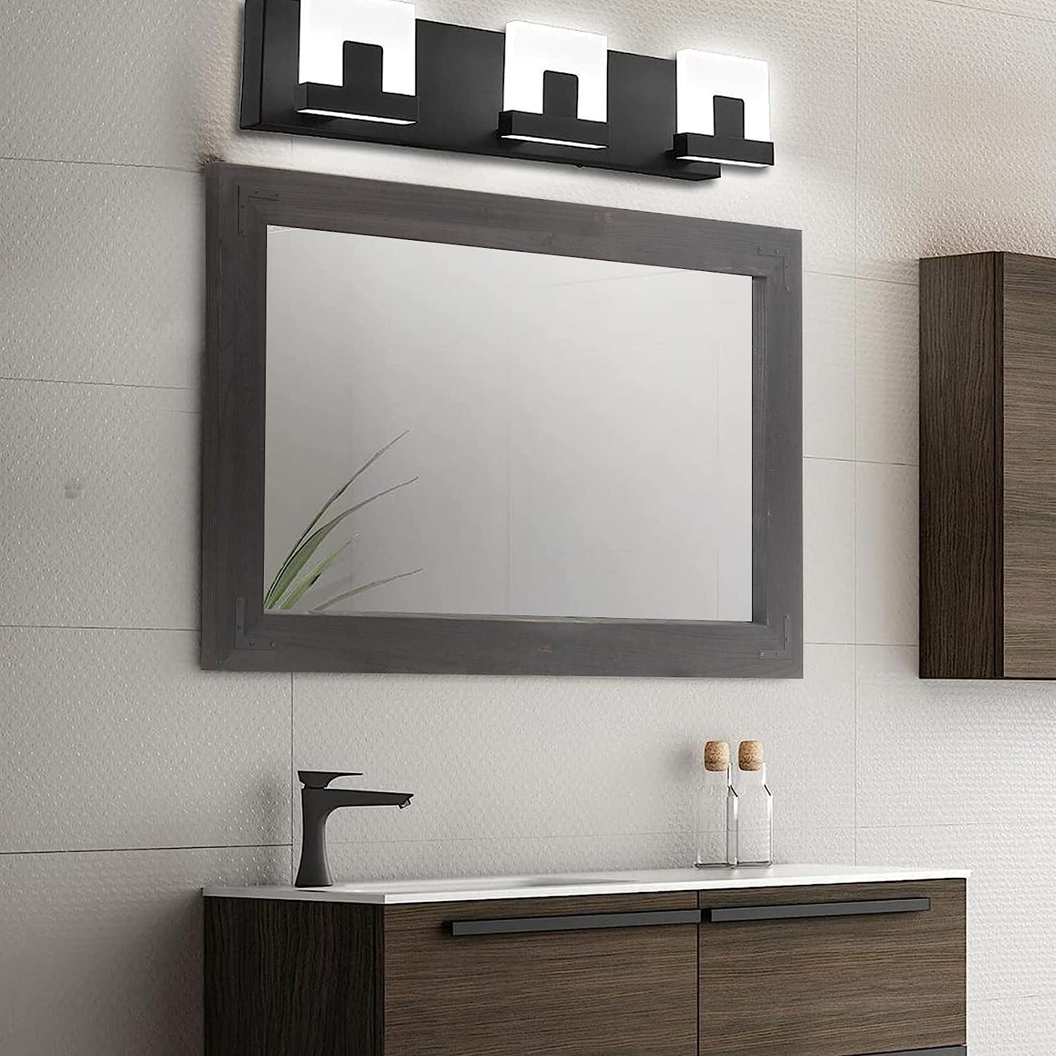 Miroir mural rustique encadré en bois, miroir de salle de bain en bois naturel