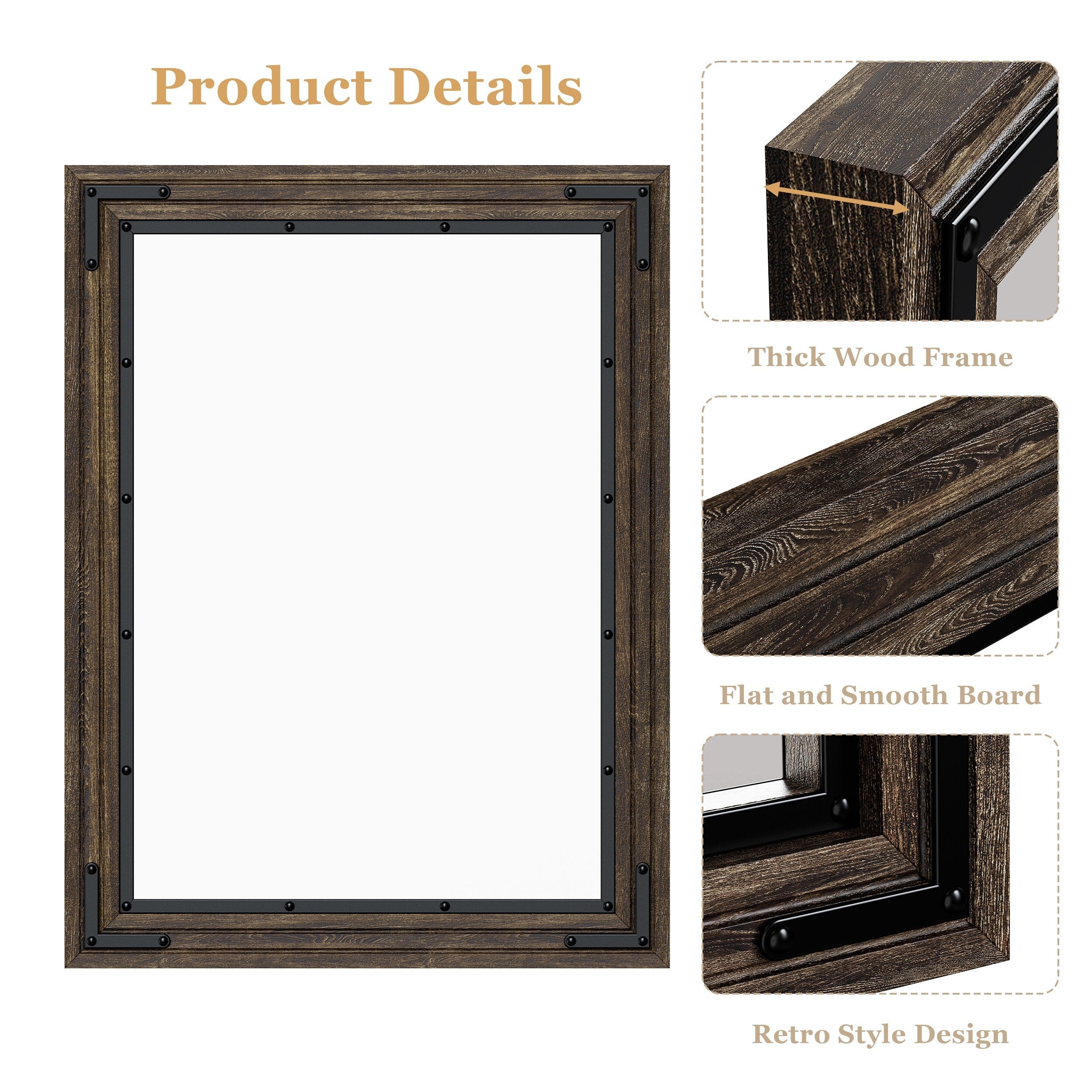 Miroir mural rustique encadré en bois, miroir de salle de bain en bois naturel