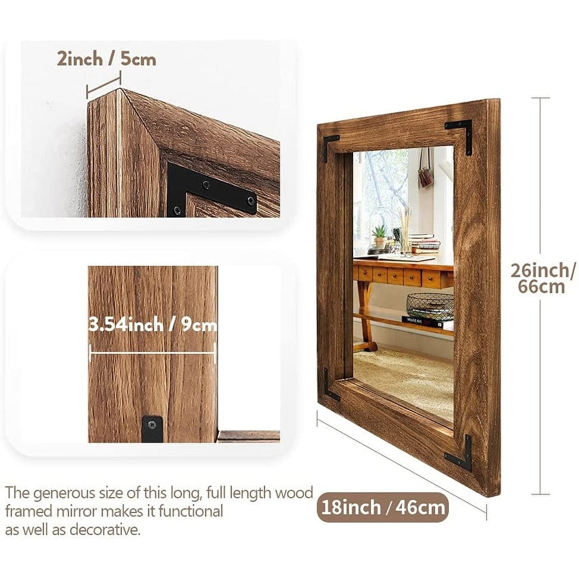 Miroir mural rustique encadré en bois, miroir de salle de bain en bois naturel