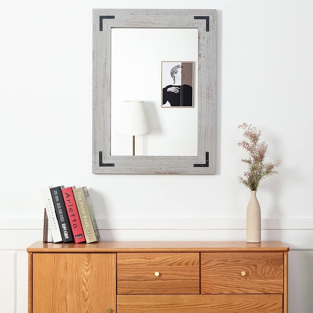 Miroir mural rustique encadré en bois, miroir de salle de bain en bois naturel