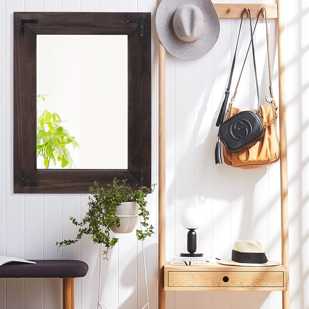 Miroir mural rustique encadré en bois, miroir de salle de bain en bois naturel