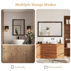 Miroir mural rustique encadré en bois, miroir de salle de bain en bois naturel