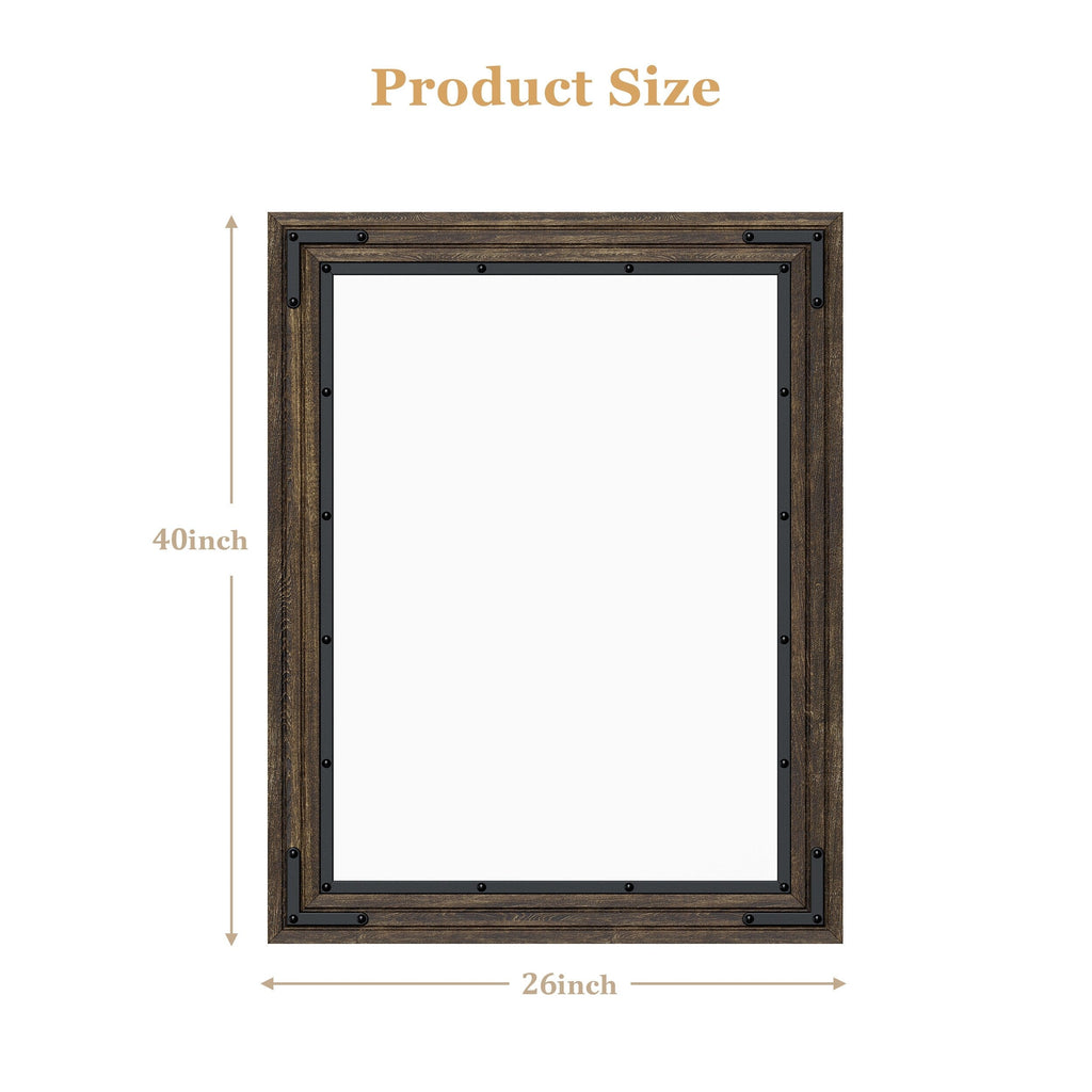 Miroir mural rustique encadré en bois, miroir de salle de bain en bois naturel
