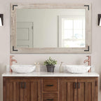 Miroir mural rustique encadré en bois, miroir de salle de bain en bois naturel