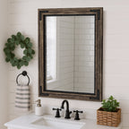Miroir mural rustique encadré en bois, miroir de salle de bain en bois naturel