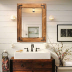Miroir mural rustique encadré en bois, miroir de salle de bain en bois naturel