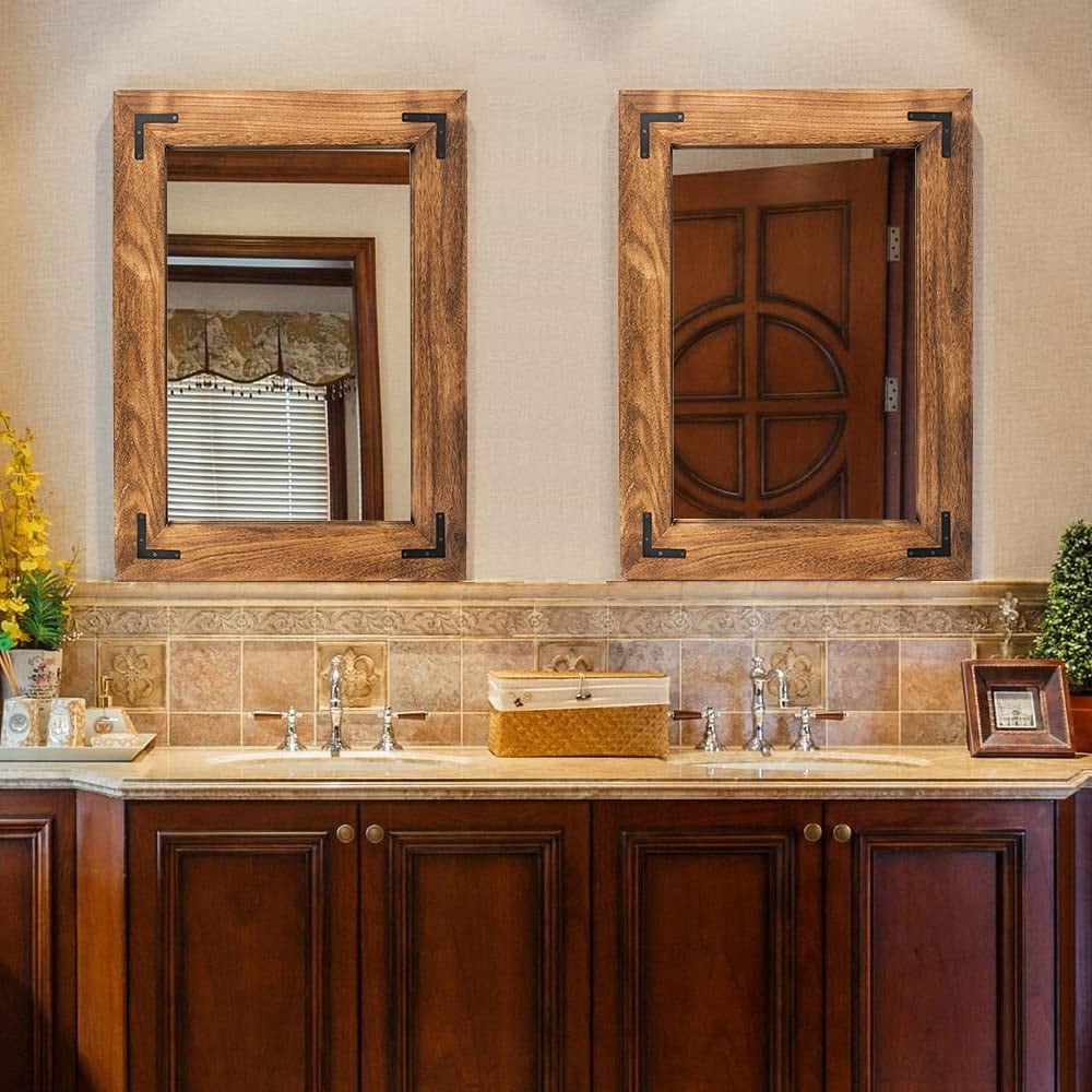 Miroir mural rustique encadré en bois, miroir de salle de bain en bois naturel
