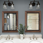 Miroir de salle de bain mural rustique en bois et fer encastré