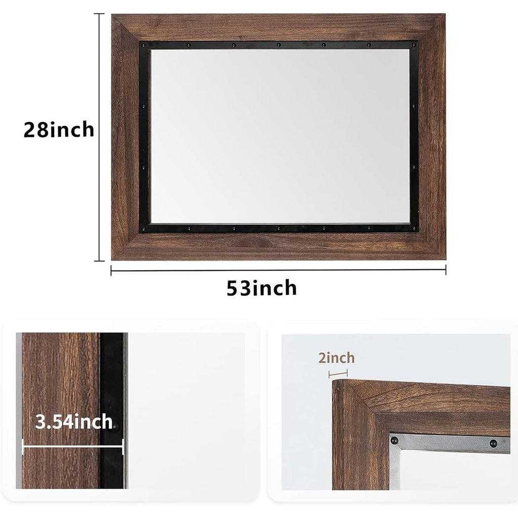 Miroir de salle de bain mural rustique en bois et fer encastré
