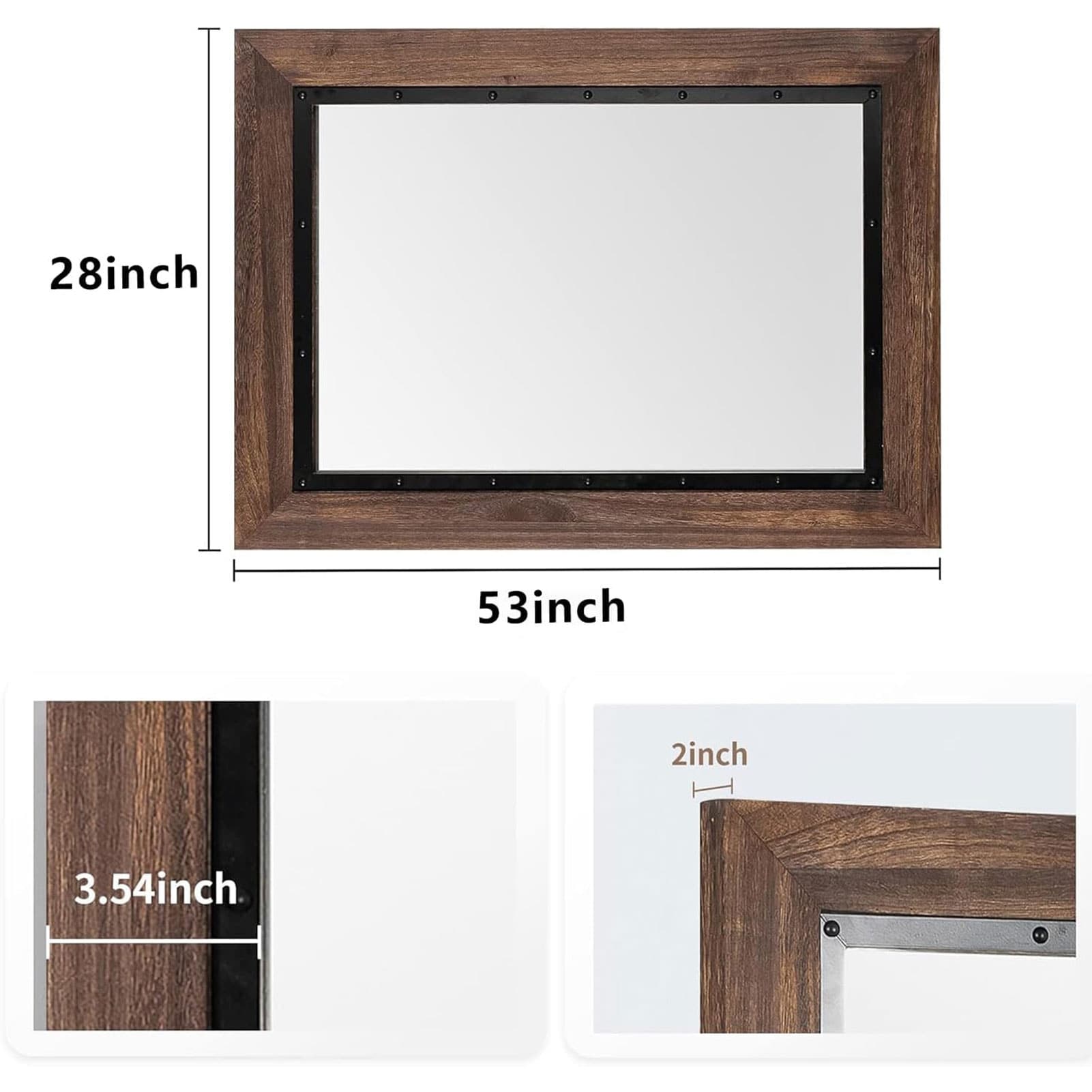 Miroir de salle de bain mural rustique en bois et fer encastré