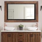 Miroir de salle de bain mural rustique en bois et fer encastré