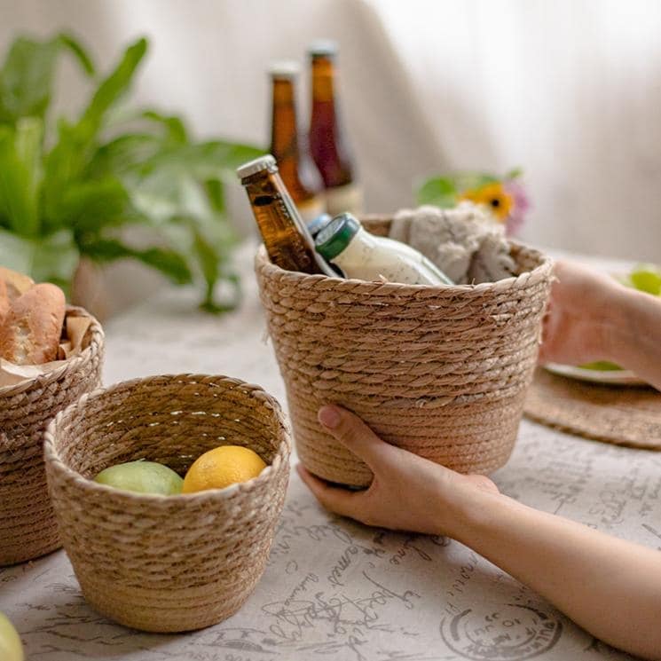 Panier à fleurs de bureau en paille naturelle RusticReach