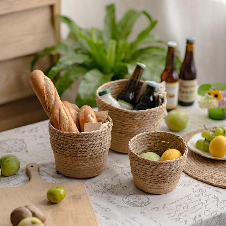 Panier à fleurs de bureau en paille naturelle RusticReach