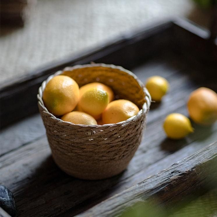 Panier à fleurs de bureau en paille naturelle RusticReach