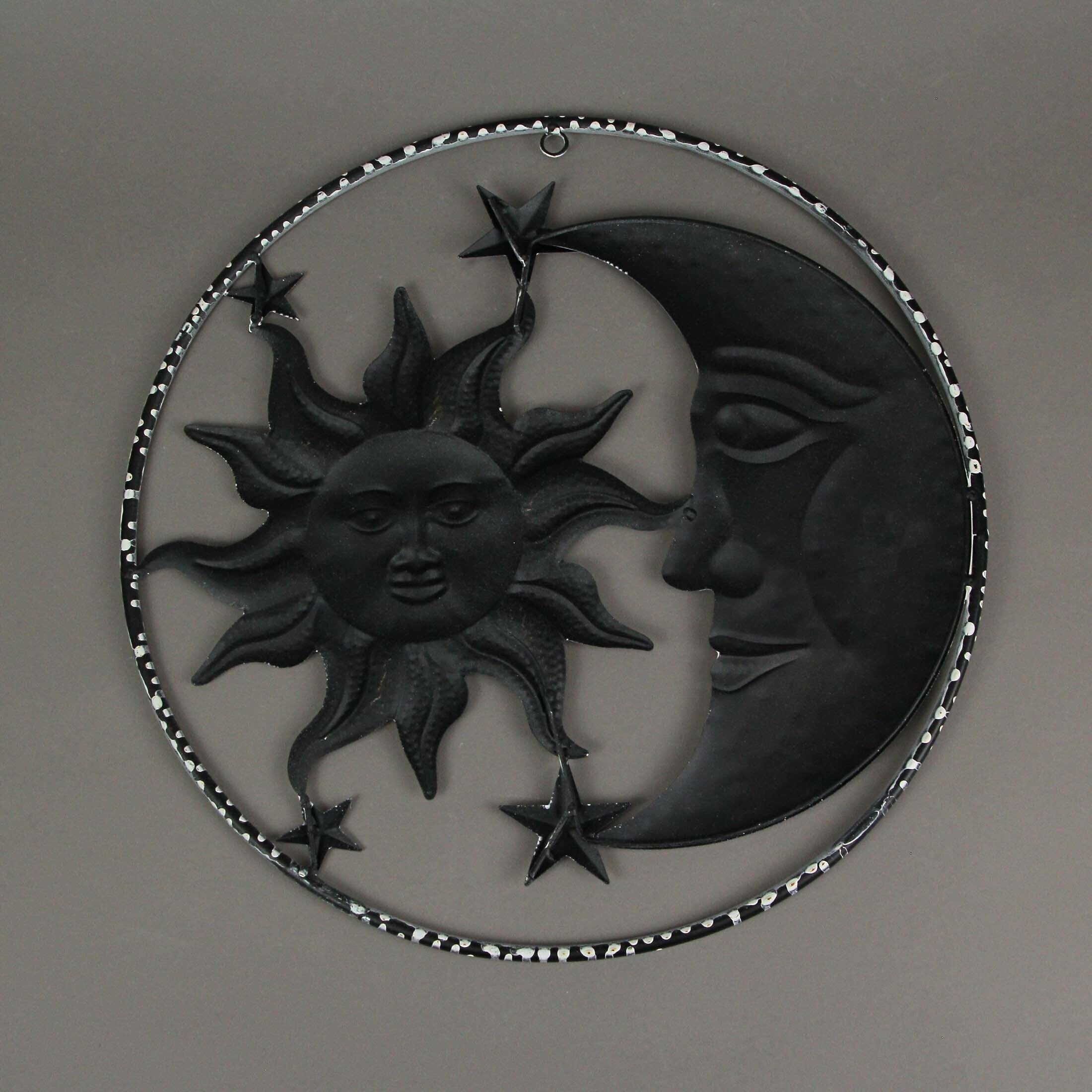 Décoration murale en métal blanc rouillé, motif céleste, soleil, lune et étoiles, pour intérieur et extérieur