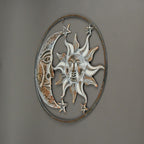 Décoration murale en métal blanc rouillé, motif céleste, soleil, lune et étoiles, pour intérieur et extérieur