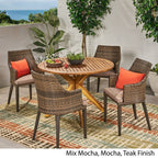 Ensemble de salle à manger d'extérieur rond en osier Ryan 5 pièces avec coussins par Christopher Knight Home