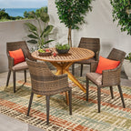 Ensemble de salle à manger d'extérieur rond en osier Ryan 5 pièces avec coussins par Christopher Knight Home