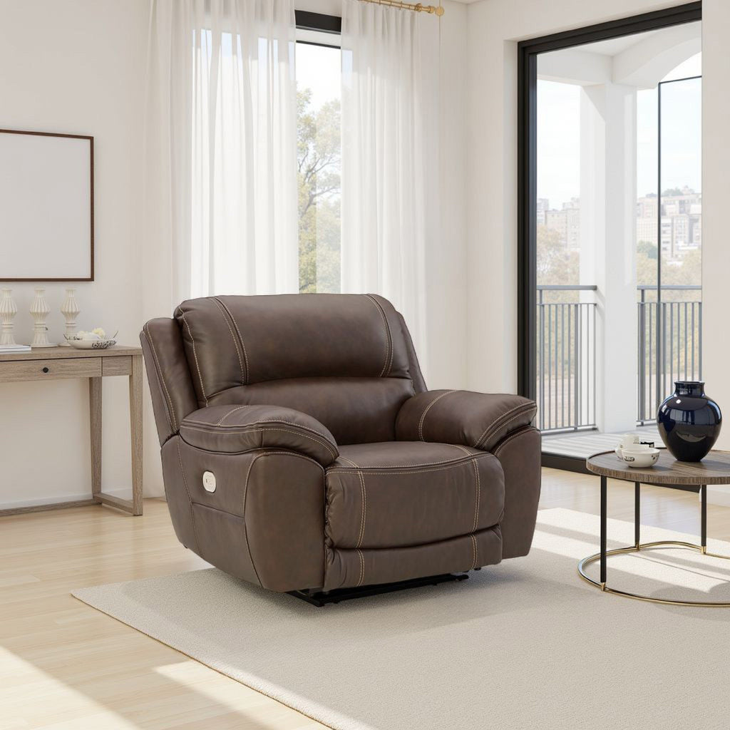 Fauteuil inclinable Rylee, appui-tête électrique, cuir marron chocolat moelleux