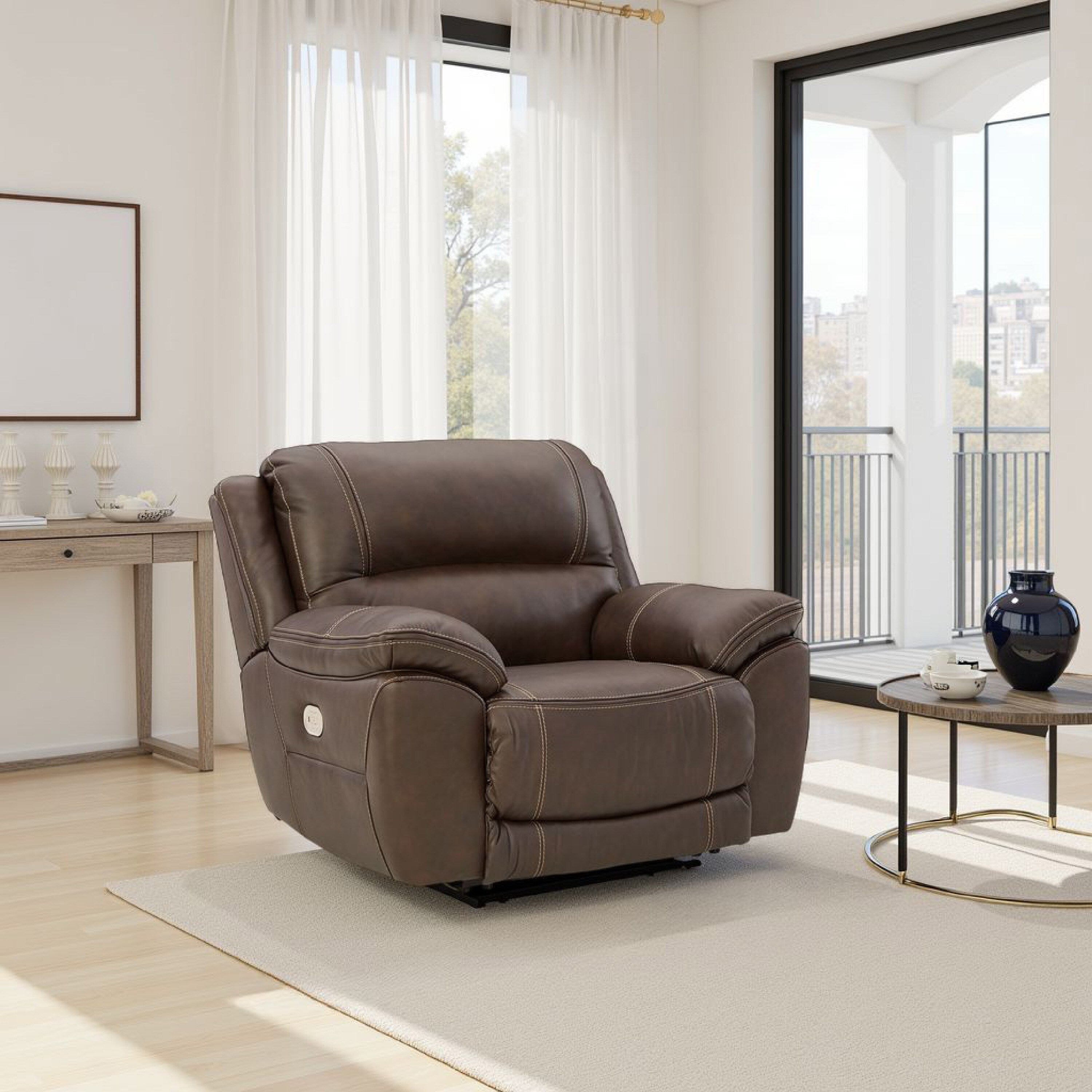 Fauteuil inclinable Rylee, appui-tête électrique, cuir marron chocolat moelleux