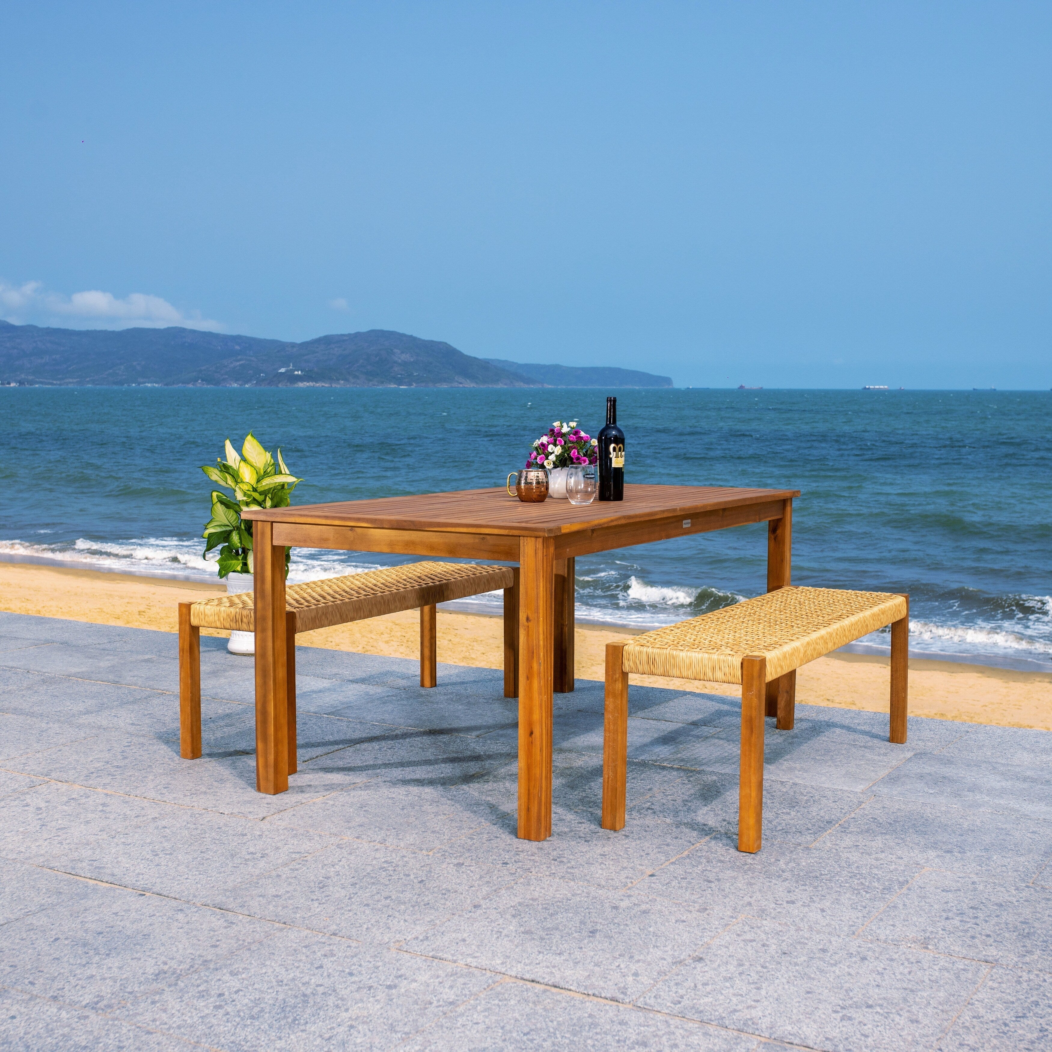 Ensemble table et 2 bancs SAFAVIEH Akmaral - 35 x 50 x 29 cm
