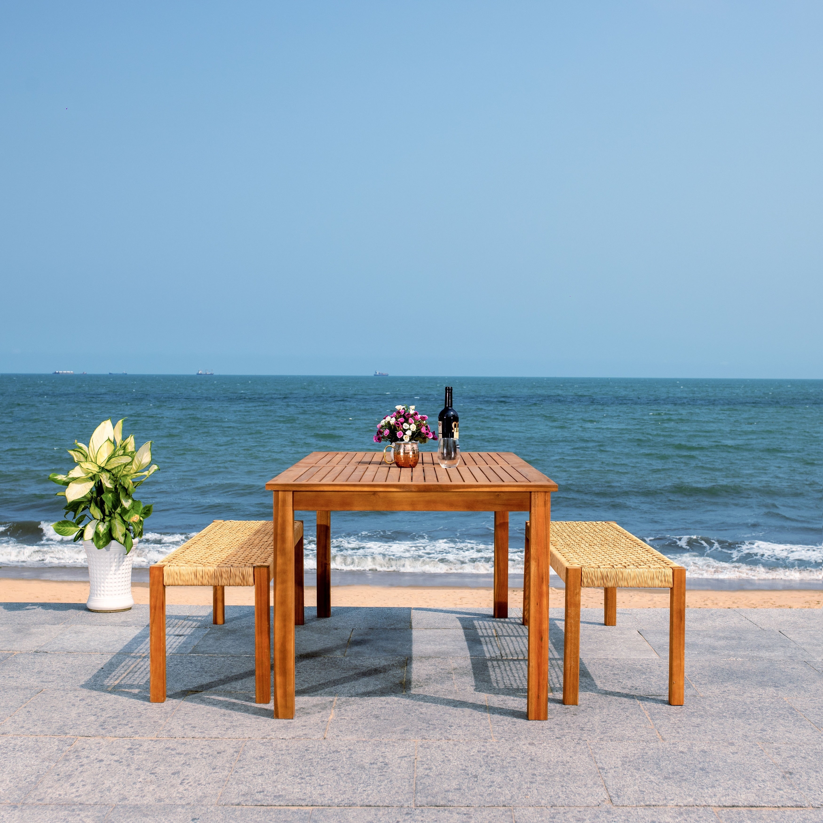 Ensemble table et 2 bancs SAFAVIEH Akmaral - 35 x 50 x 29 cm