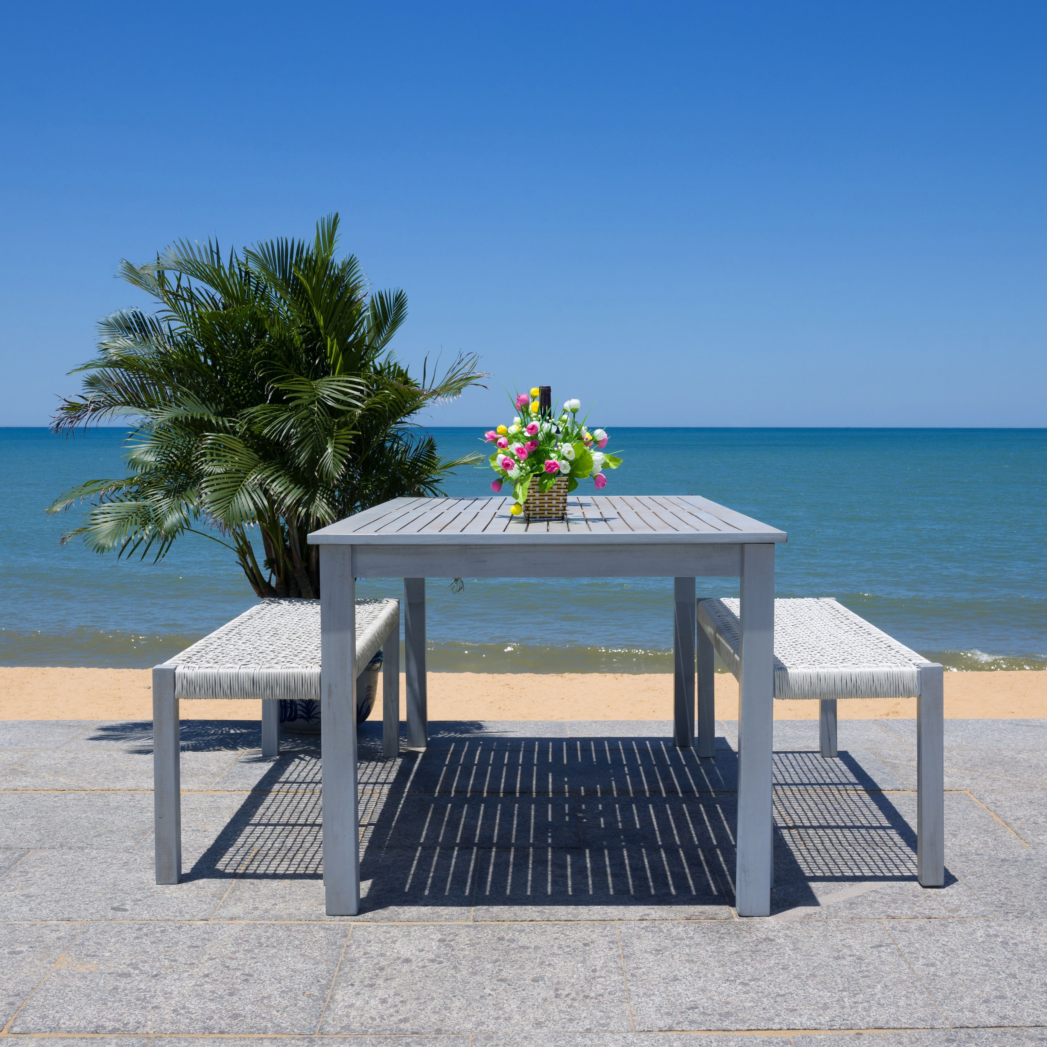 Ensemble table et 2 bancs SAFAVIEH Akmaral - 35 x 50 x 29 cm